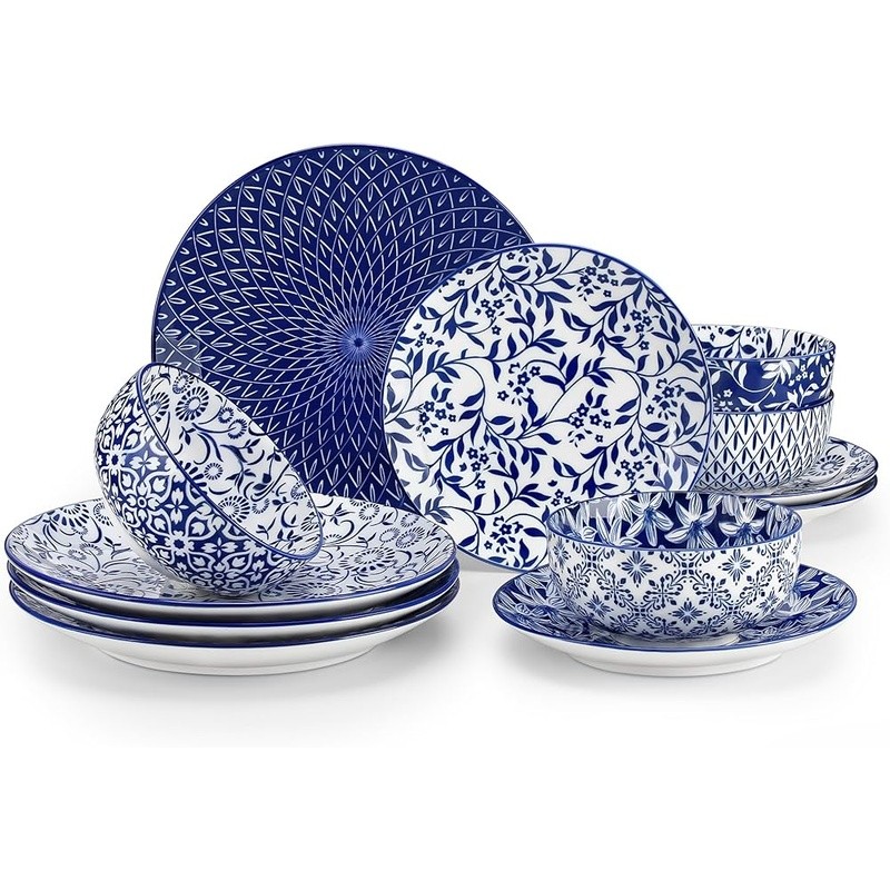 Elegant Porcelain Dinnerware Set Floral Design Durable Stackable Dishwasher Safe