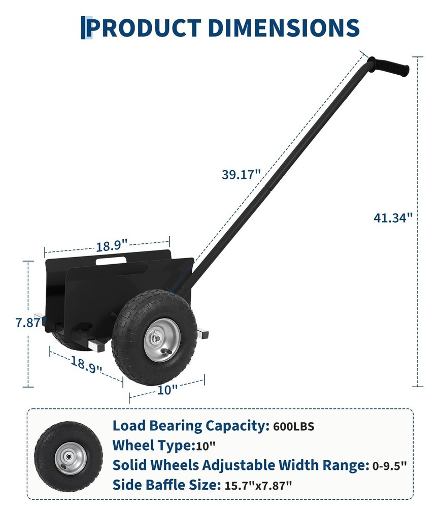 Panel Dolly with Extended Handle 660LBS, 10" Solid Rubber Wheels Drywall Cart