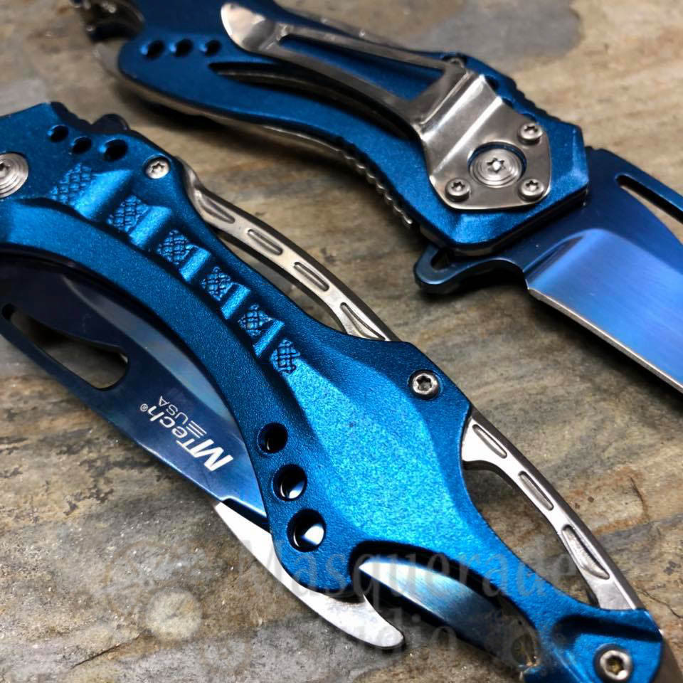 MTech Plain Blade Tactical Hunting Spring Assisted Pocketknife [Blue/Silver]