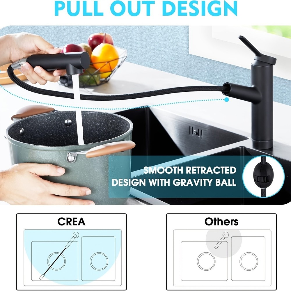 Single Handle Faucet Pull-Out Bathroom Vanity Modern Sink Tap Hot & Cold