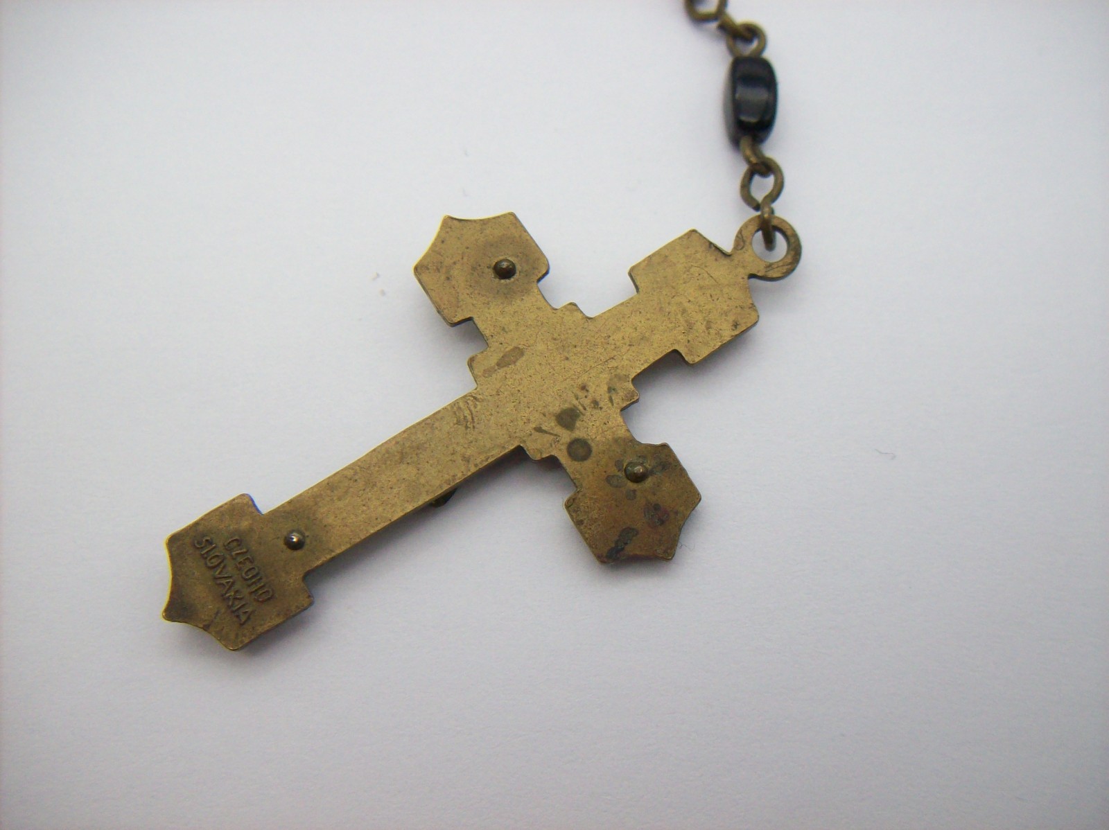 Vintage Catholic Rosary Black Beads Brass Crucifix Made in Czechoslovakia