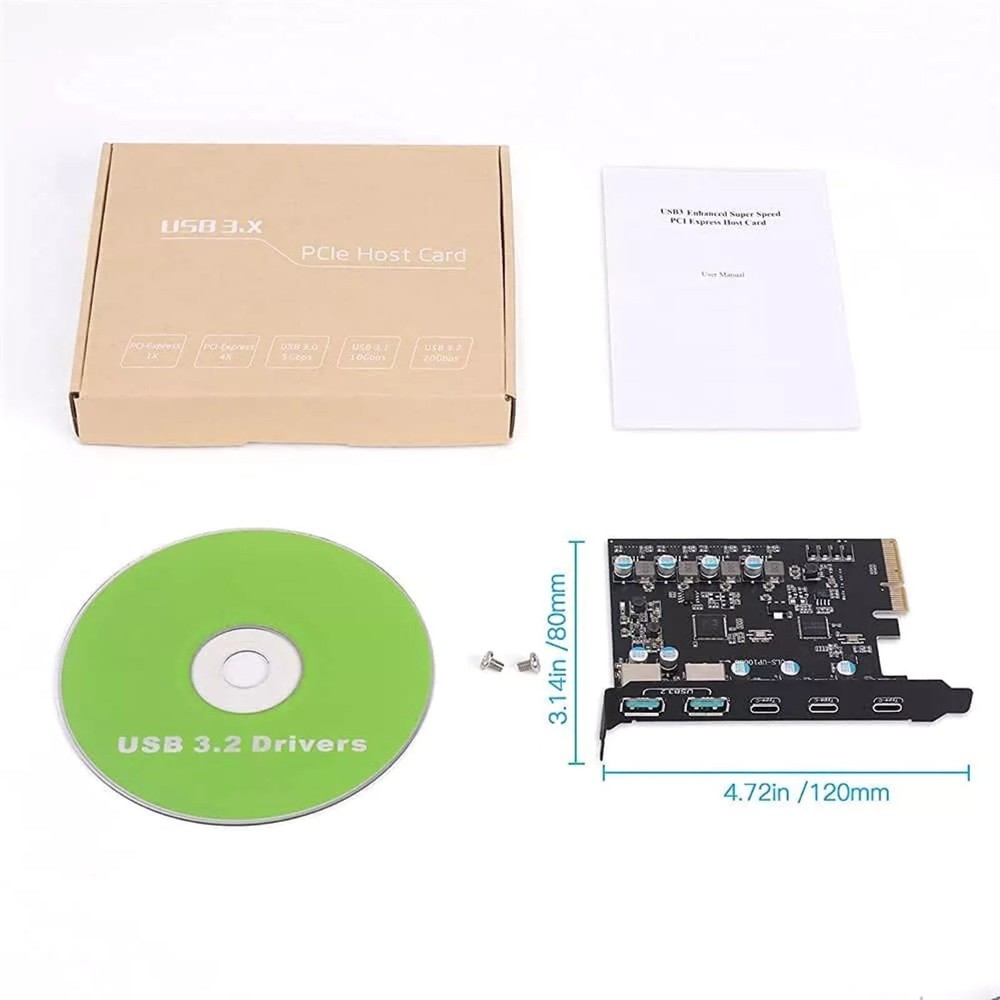 5-Port Expansion Card 20Gbps For Desktop computers 2*USB Type-A 3*USB Type-C New