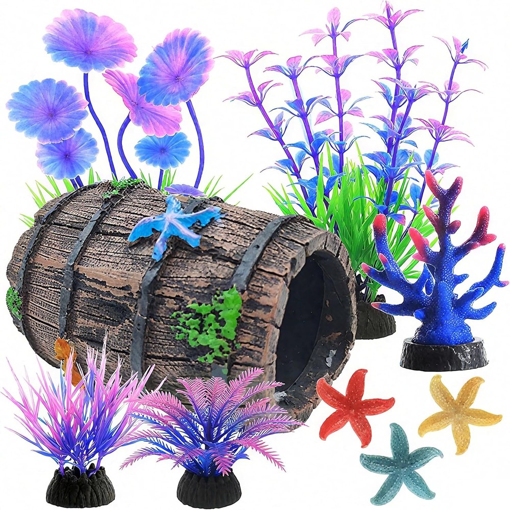 9Pcs Tank Accessories for Beta Fish, Medium & Small Decorations, Muticolor