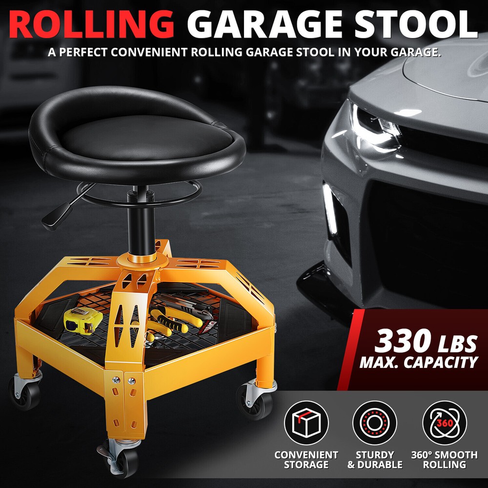 330lbs Adjustable Height Mechanics Rolling Seat Creeper Garage Stool Work Chair