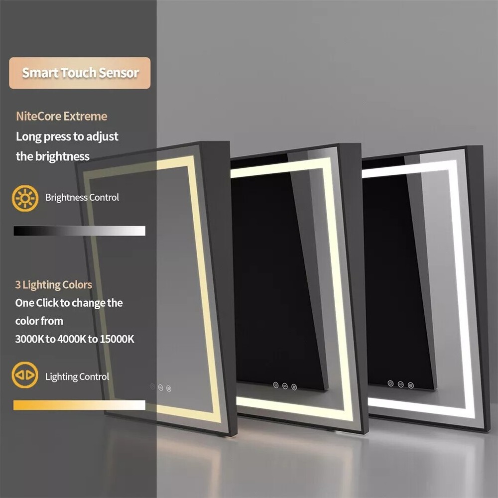 LED Illuminated Bathroom ADA Fixed Mirror with Tilt Frame Vanity 3 Colors Mirror