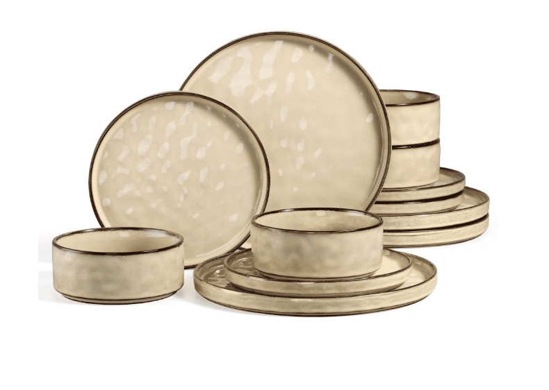 12-Piece Vesteel Stoneware Dinnerware Sets in Khaki