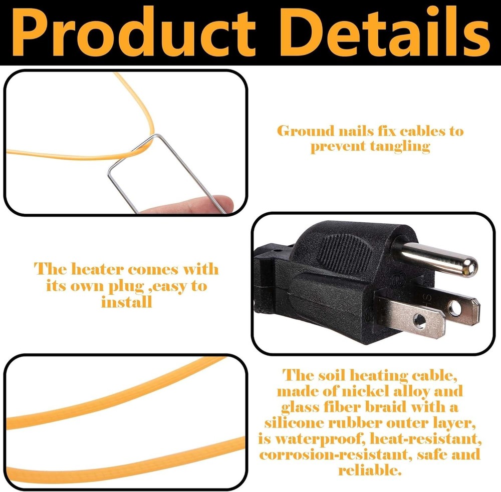 59Ft Thermostatic Soil Heating Cable,Rubber Heating Warming Cable with Thermosta