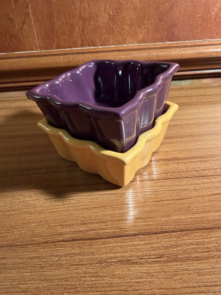 (2) PIER1 Square Talavera Bake / Serving 1 Cup Stoneware Oven Safe Ramekins di