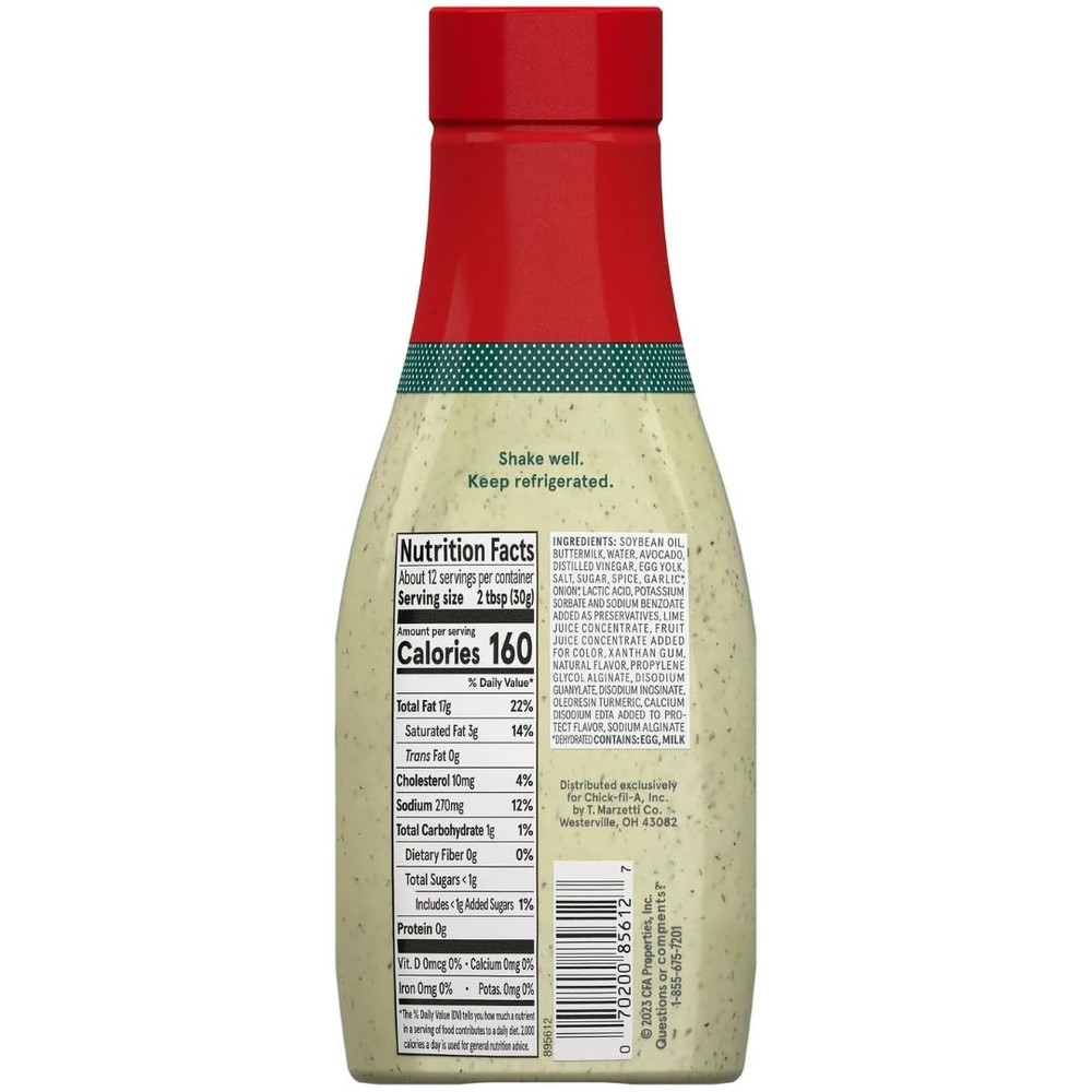 Chick-fil-A Avocado Lime Ranch Salad Dressing, 12 oz (2-pack) Bundle with Pla...