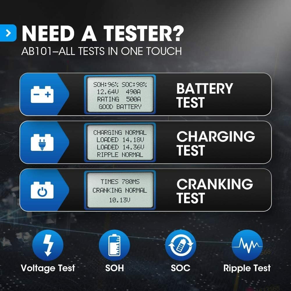 🔥TOPDON AB101 12V Battery Tester Auto Digital Analyzer Test Tool 100-2000CCA✅