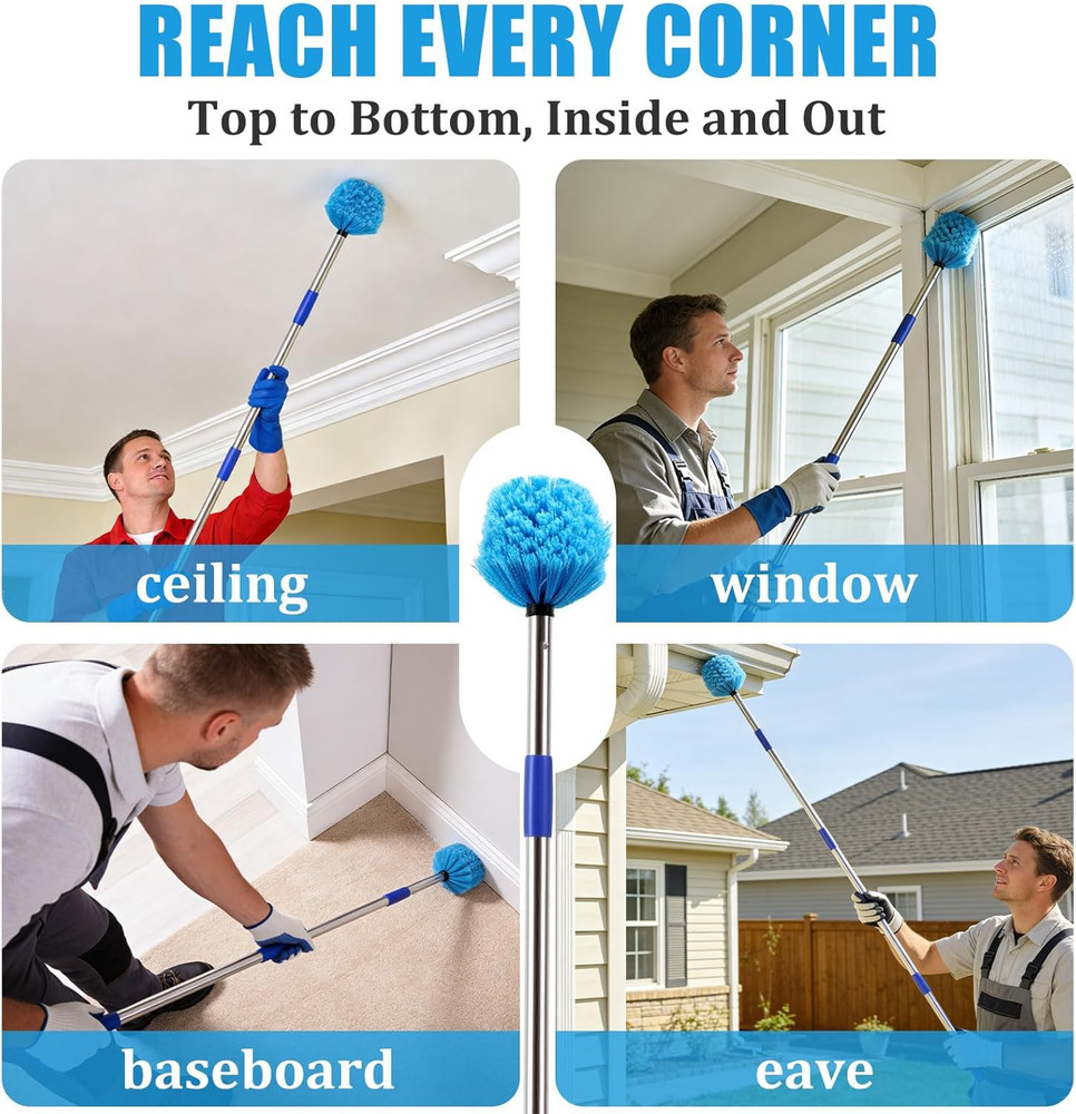 Duster, Cobweb Duster with Extension Pole, Medium Stiff Bristles Cobweb Duster H