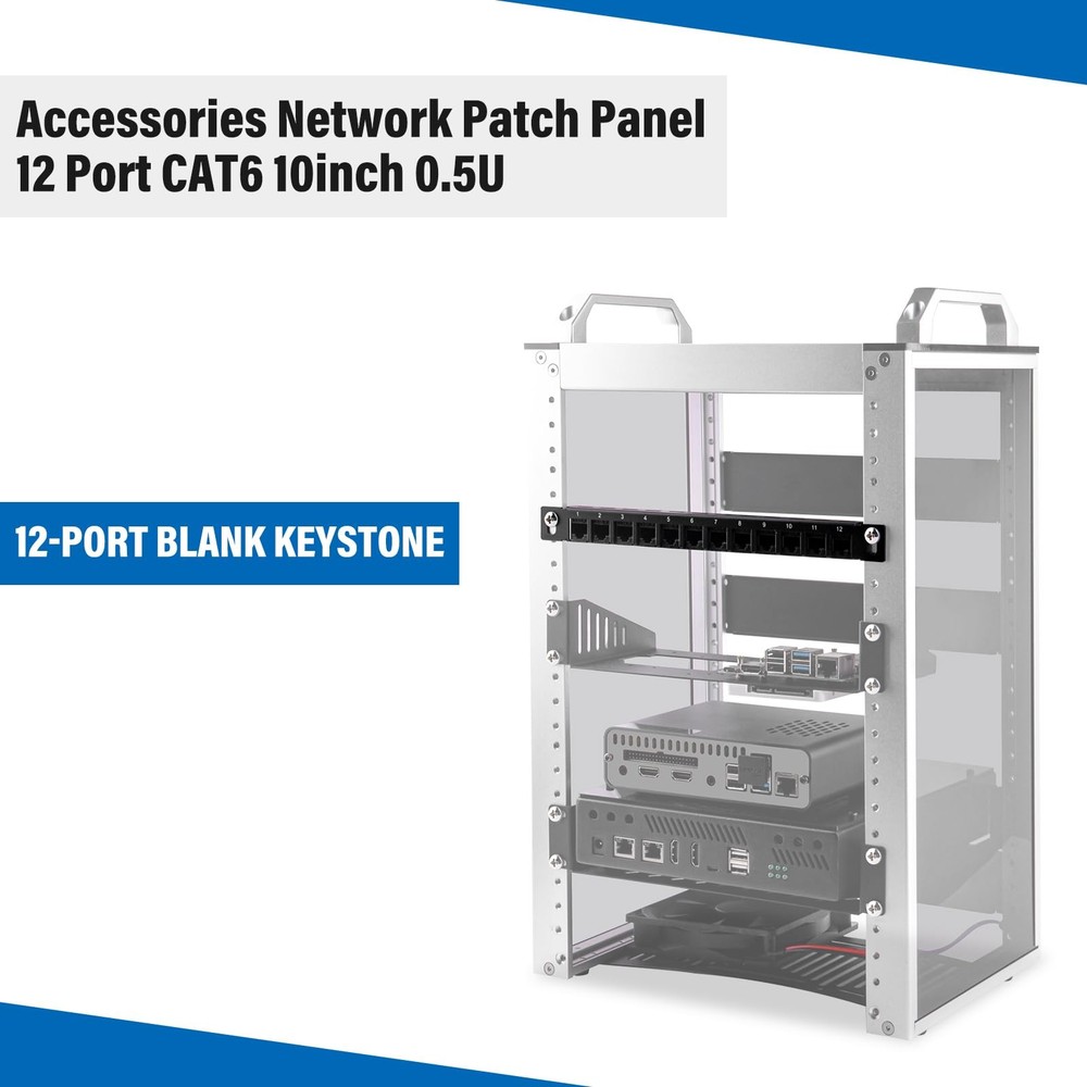 12 Port Patch Panel 10 Inch 0.5U CAT6 Network Rack Cabinet Shielded