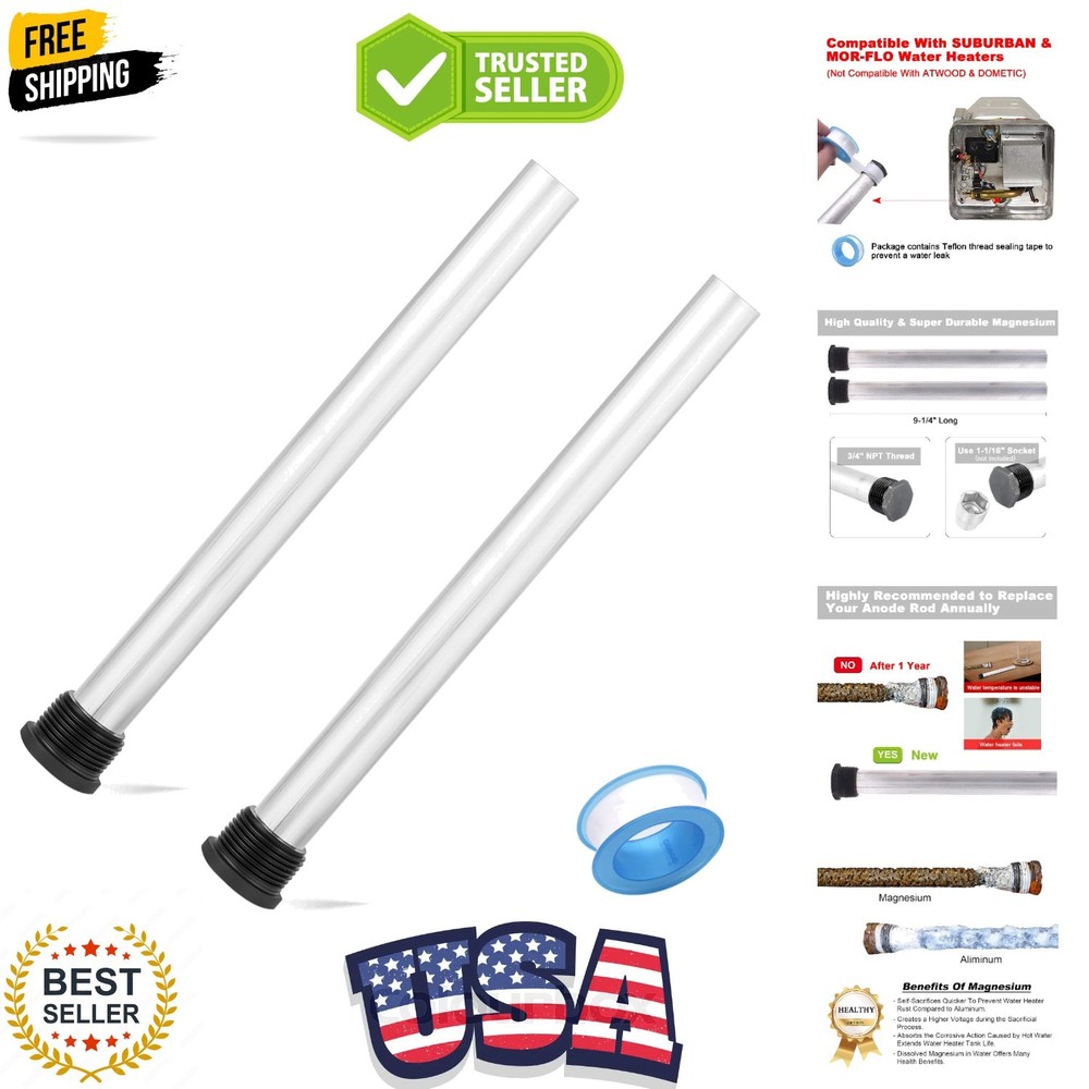 2 Pack RV Water Heater Anode Rod - 9.25" L x 3/4" NPT, Replacement Part for S...