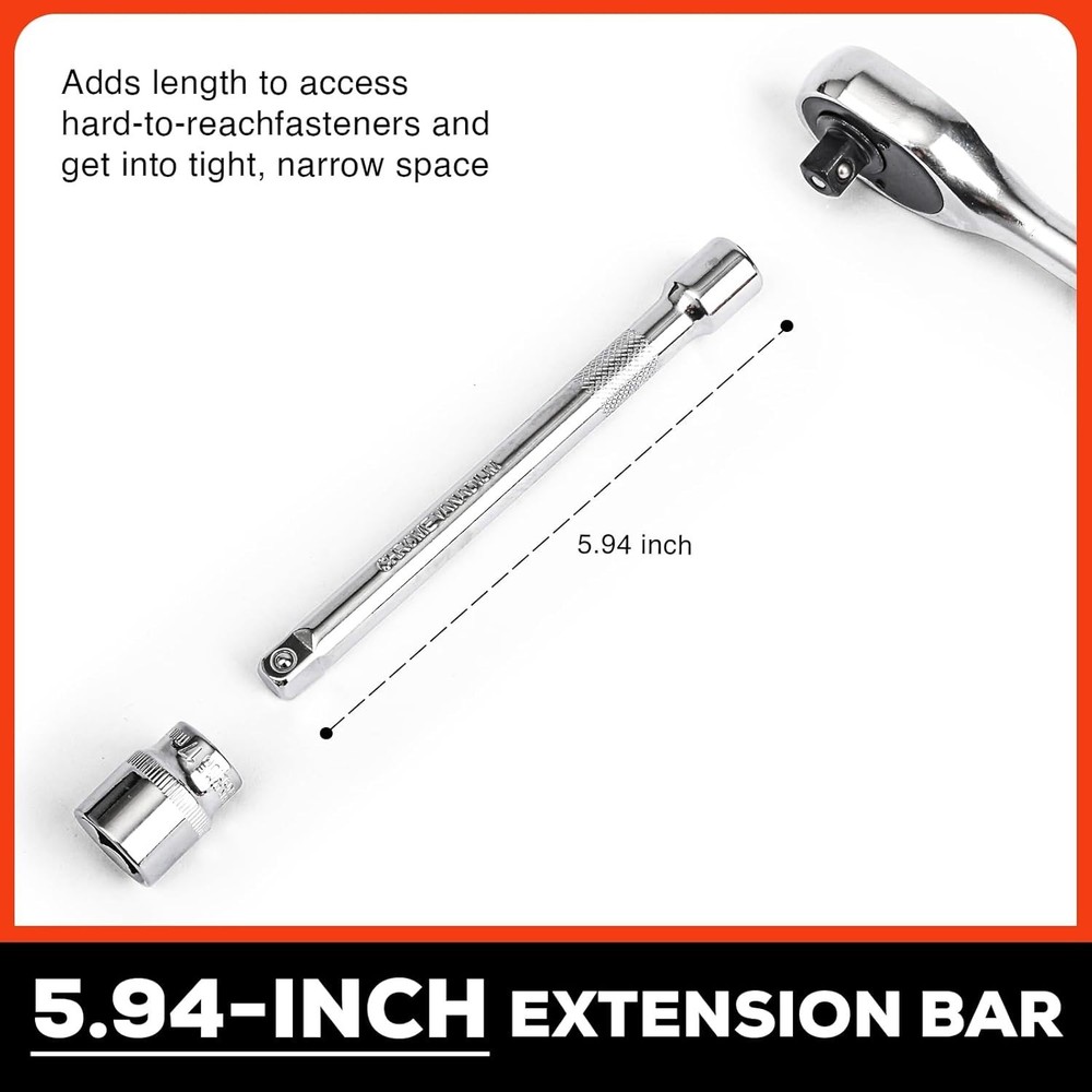 Professional 21pc Ratchet Socket Set with Quick-Release Handle and Extensions