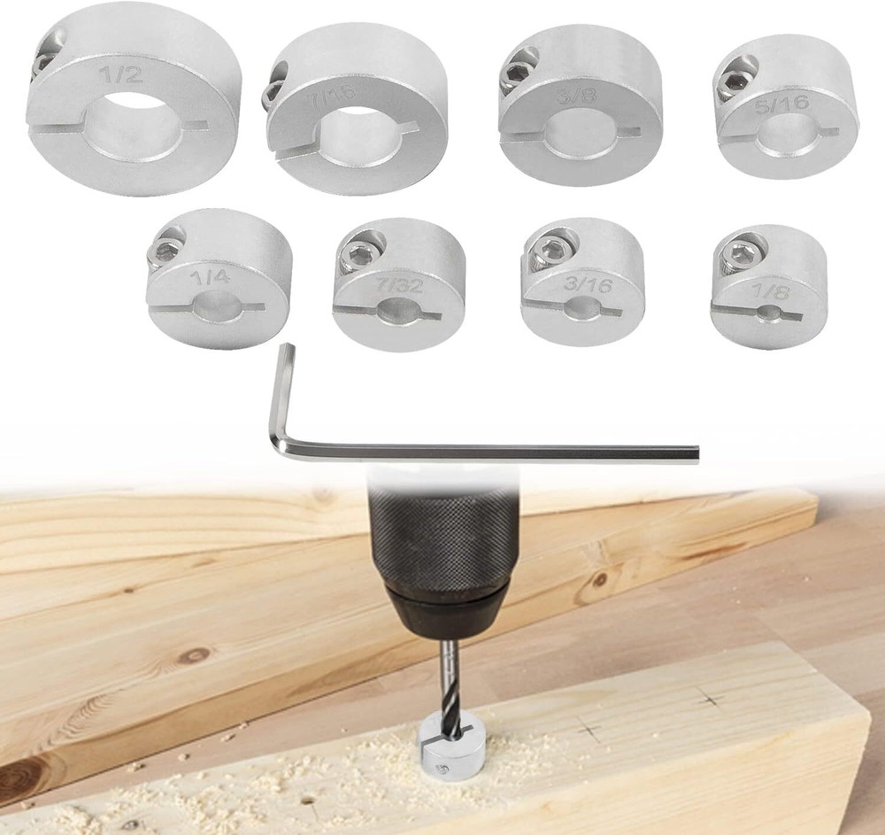 Aluminum Stop Collar Set - Drill Bit Depth Stop - Superior Split Ring Design