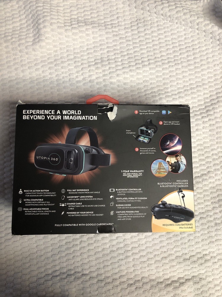 ReTrak Utopia 360° Virtual Reality VR Headset with Bluetooth Controller New