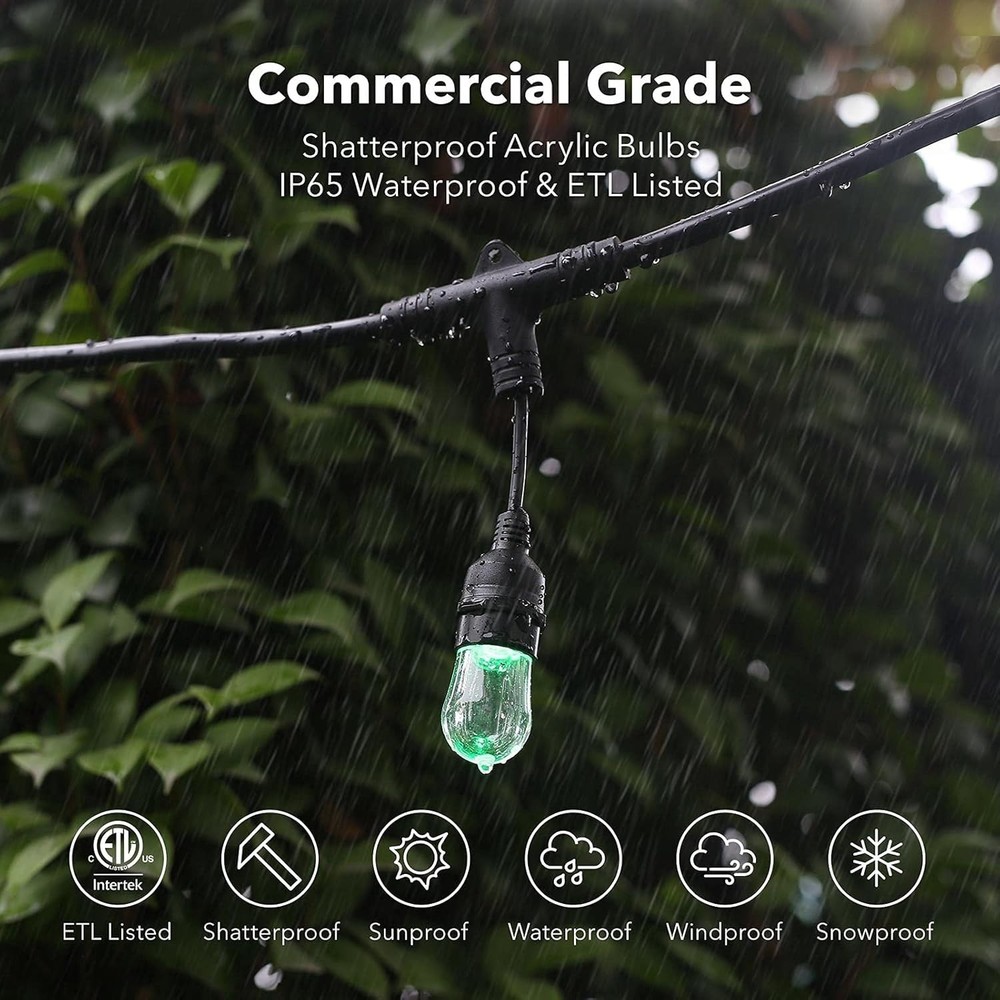 24 Ft Smart Outdoor String Lights RGBCW Color Changing Dimmable Patio String