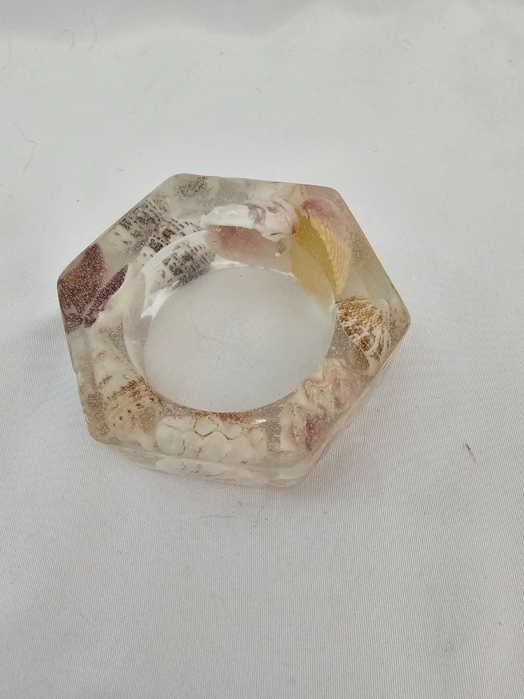 New Handmade Octagon Tea Light Holder - Clear with Shells