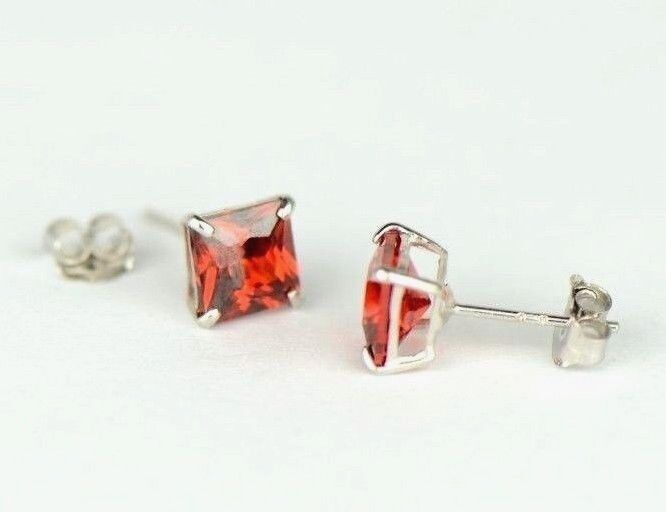 14k White Gold Solid Square Princess Cut Birthstone 5MM CZ Stud Earrings