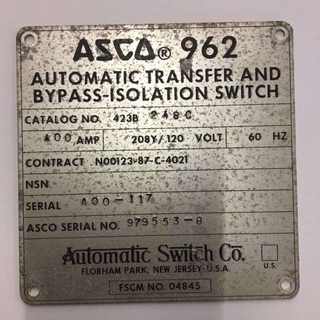 Automatic Switch Co, ASCO, Transfer Switch, Isolation Switch PARTS 423B248C