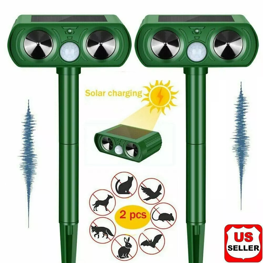 2-Pack Solar-Powered Ultrasonic Animal & Pest Repeller with Motion Sensor