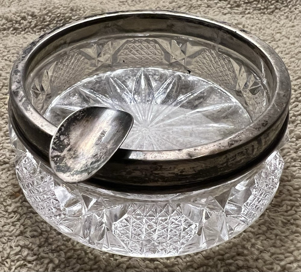 Antique Crystal & 800 Silver Rim Cigarette Ashtray
