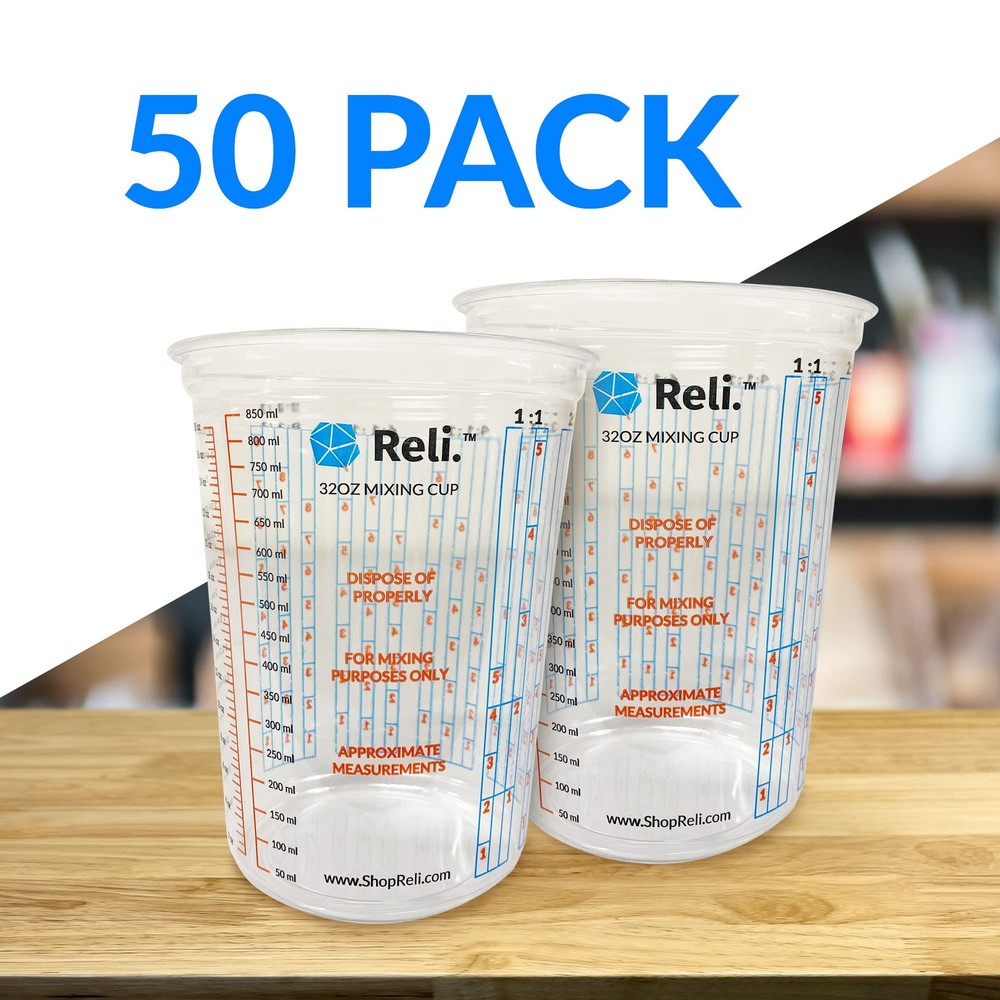 Reli. (50 Pcs) 32 oz (1 quart) Paint Mixing Cup | 32 Count), Clear