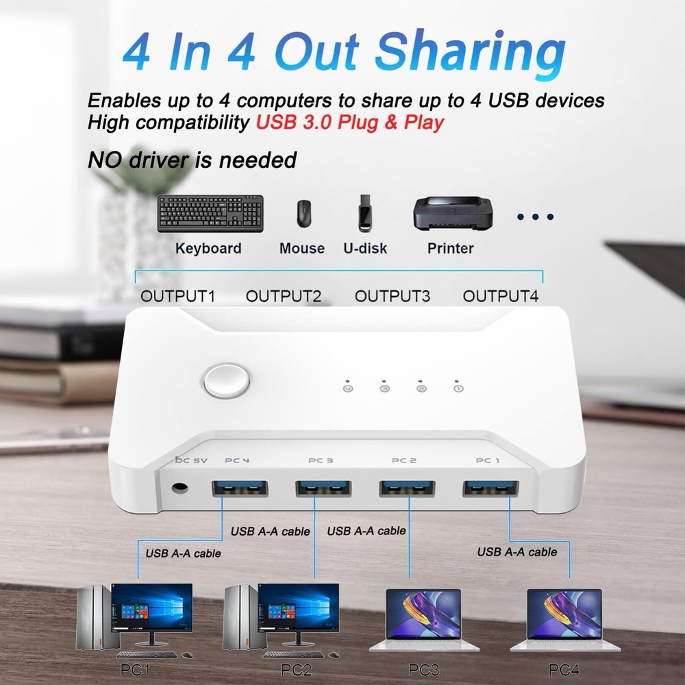 USB 3.0 KVM Switch Selector 4 in 4 Out