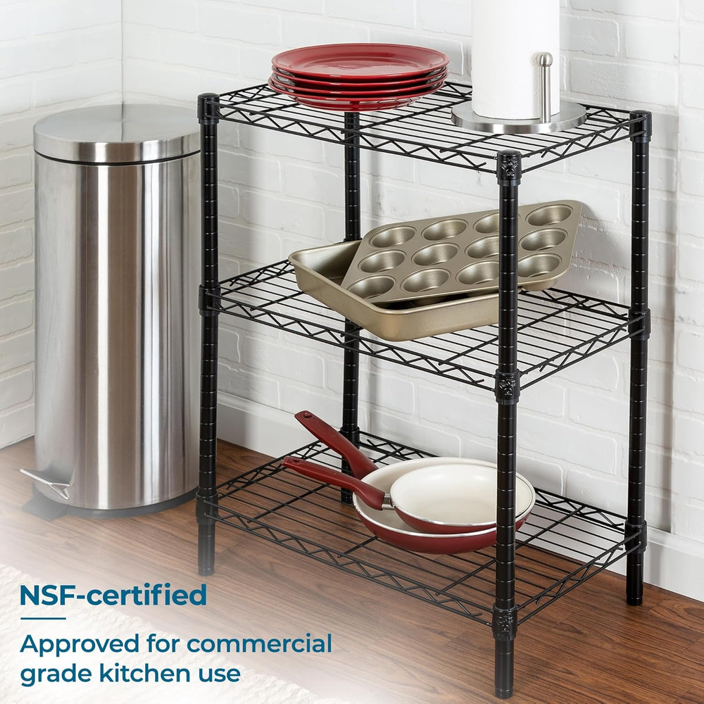 3-Tier Heavy Duty Adjustable Shelving Unit, Black