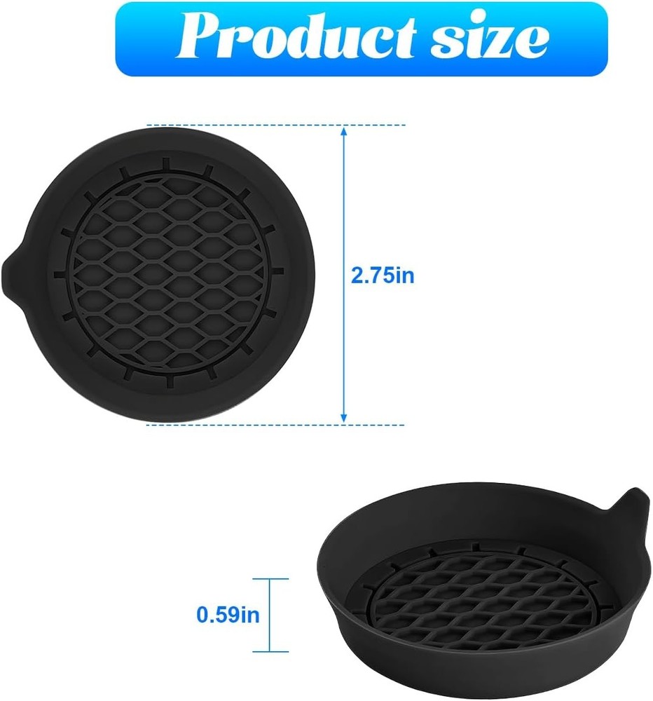 4 Pack Non-Slip Silicone Car Cup Holder Coasters, Black