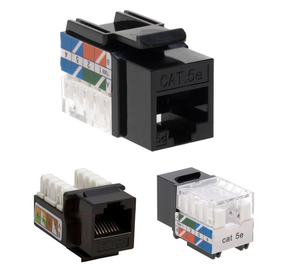 Cat5e Black 45° Angled Keystone Jack Punchdown Network Connector Multipack LOT