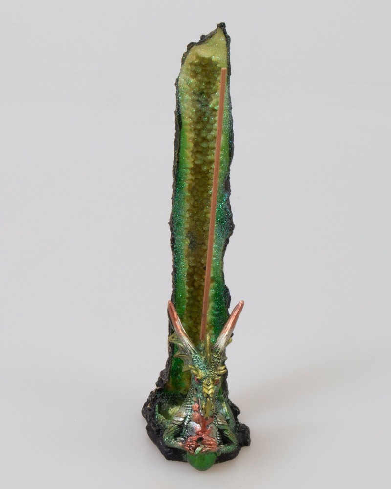 Green Dragon Geode Incense Burner Holder Stand Tower Polystone