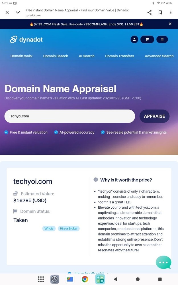 💥TECHYOI.COM DOMAIN NAME ESTIMATED VALUE IS $1700.00-$16,285.00 DYNADOT, ATOM