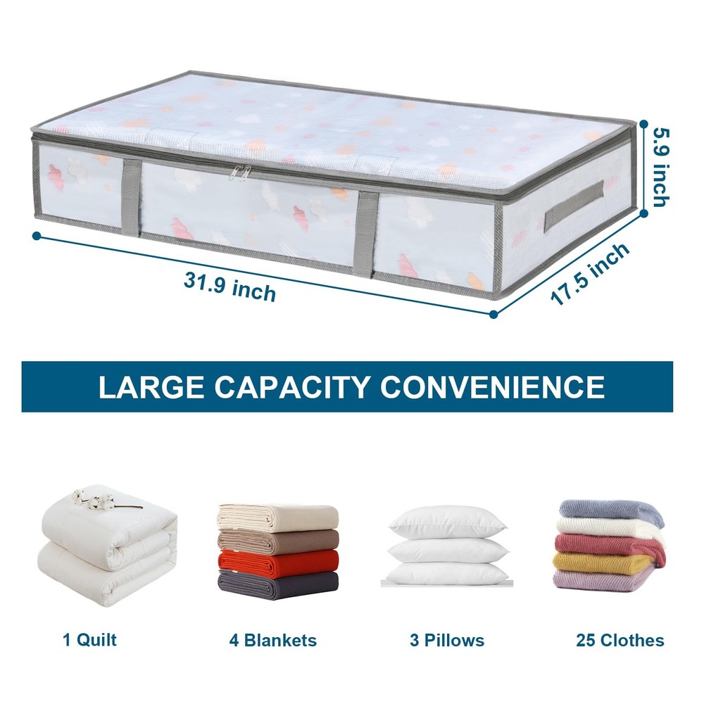 2 Pack Under Bed Storage Containers Bins, Humid-Proof Plastic Underbed Storag...