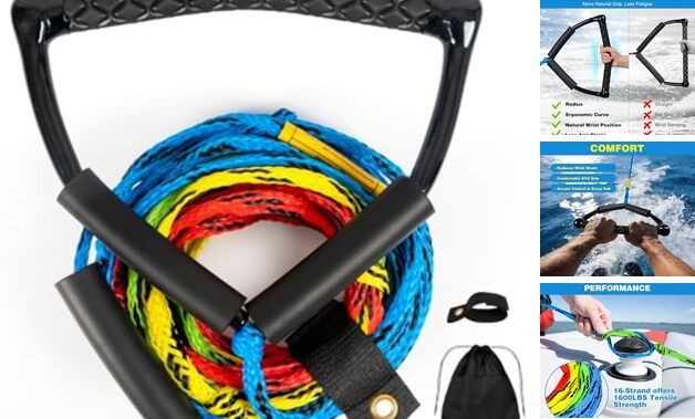75FT Radius Handle Ski Ropes for Water Skiing, Floating Wakeboard Rope and