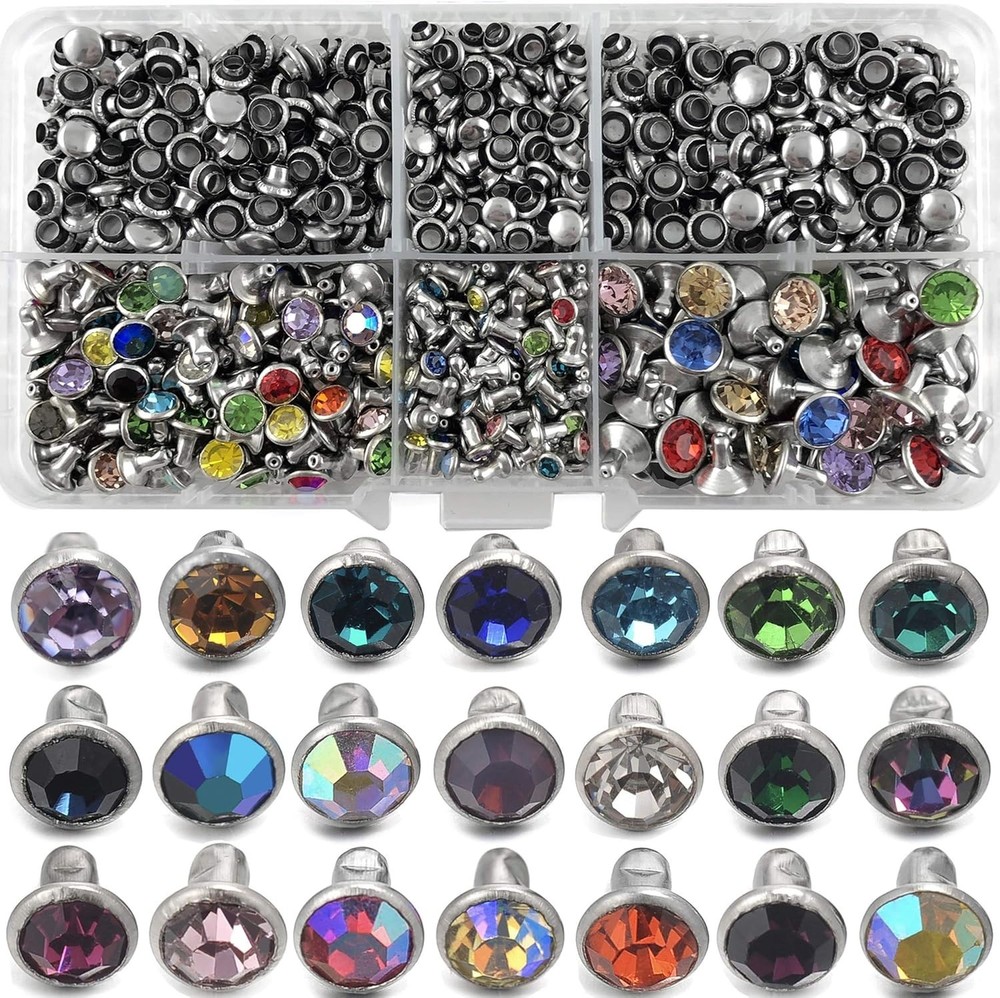 500 Sets Silver Color Crystal Rivets for Leather Craft