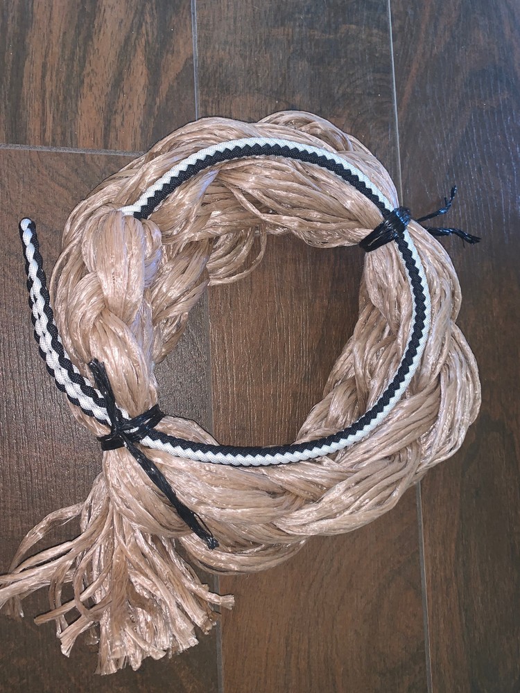 Adult Tan Poly Saddle Bronc Rein Black & White Paracord 6ft