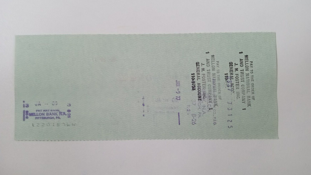 J.M. Foster Co.: 1978 Pittsburgh Pirates Expense Check