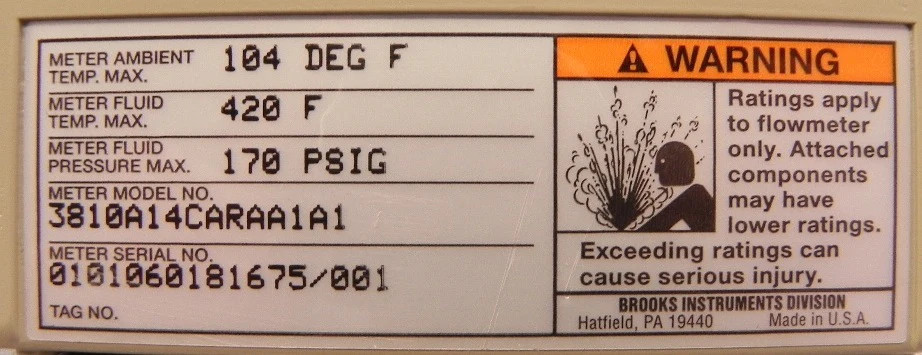 Brooks Variable MT3810 Area Flowmeter 3810A14CARAA1A1