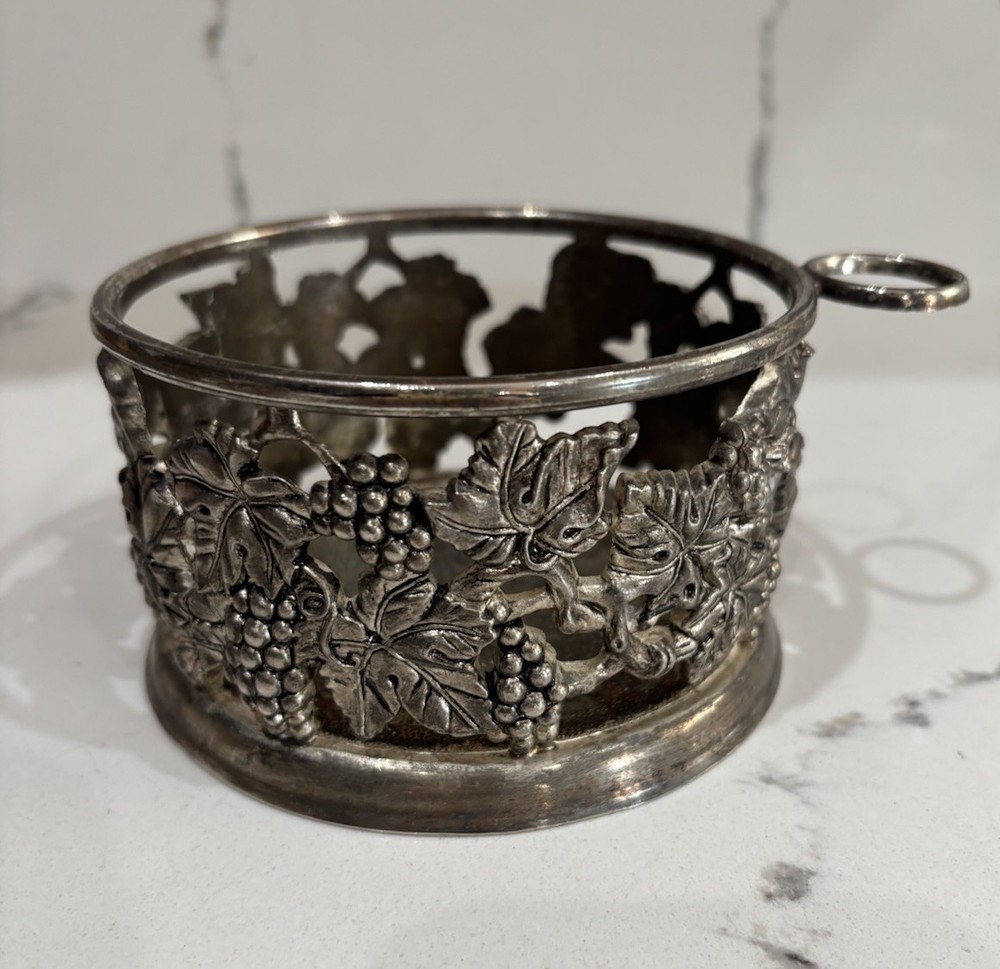 Silverplate Wine Bottle Holder Coaster Grape Design Godinger Silver Art Co