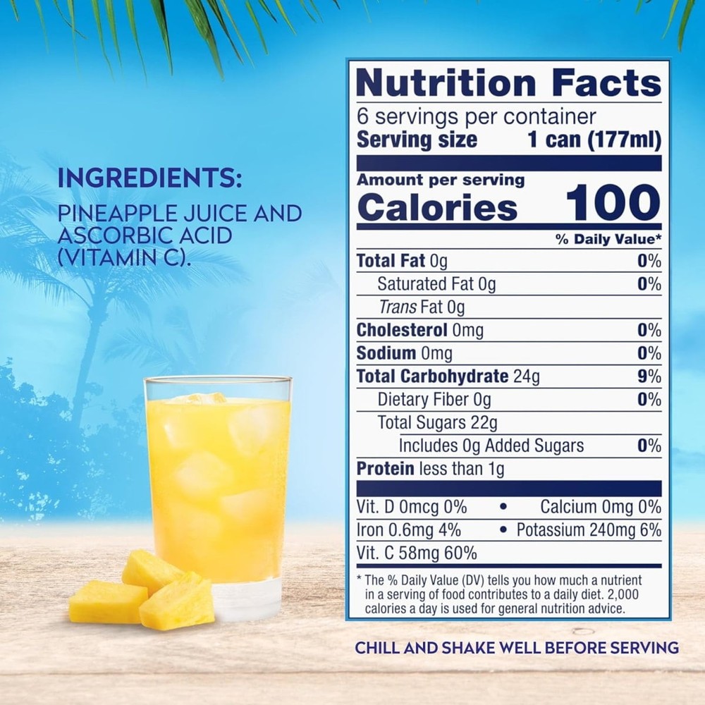 All Natural 100% Pineapple Juice Can, 6 fl oz (6 Count)