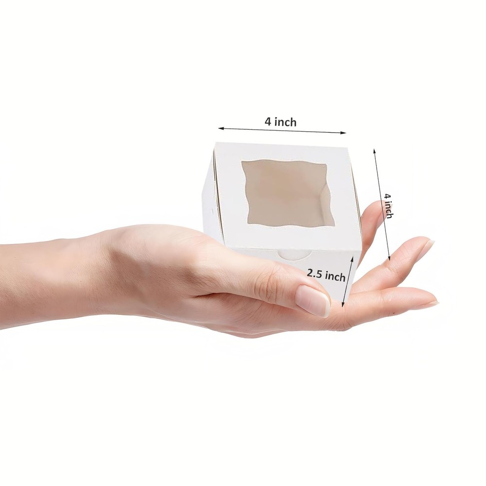 100Pack 4x4x2.5 Cookie Boxes with Window, White Bakery Boxes for Treats, Gift...