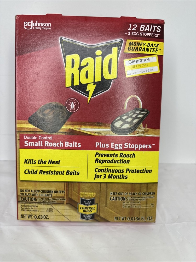 3 pk RAID Small Roach Bait Double Control - 36 Baits PLUS 9 Egg Stoppers