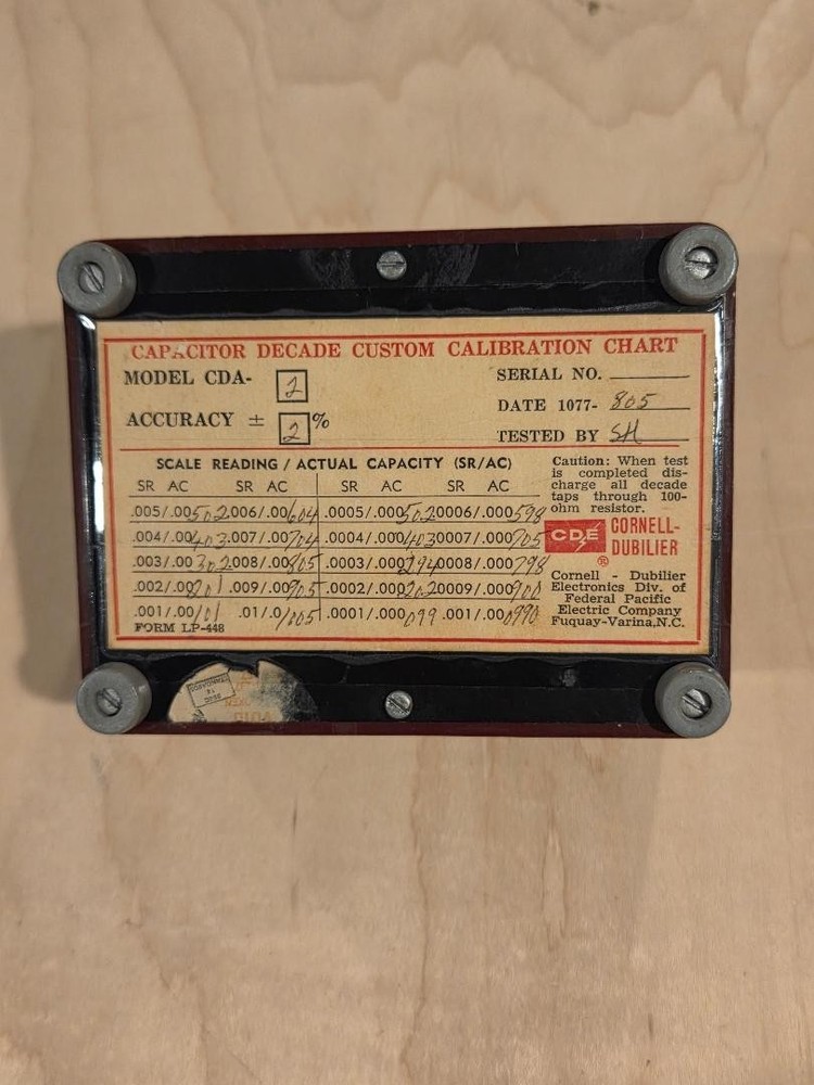 VINTAGE CORNELL-DUBILIER DECADE CAPACITOR MODEL CDA