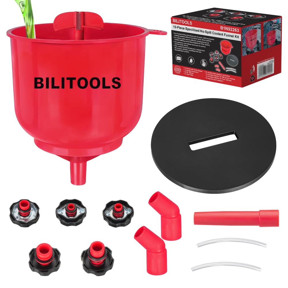 BILITOOLS No-Spill Coolant Funnel Kit - 12PCS Specialized Radiator Red
