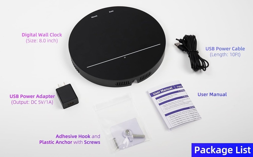 Digital LED Wall Clock w/ Large Display, Date, Temp, Auto-Brightness - 80 Charac