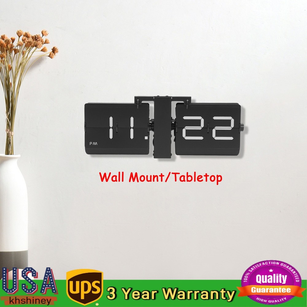 Wall Clock Tabletop Flip Clock Battery Operated Digital Display Screen New