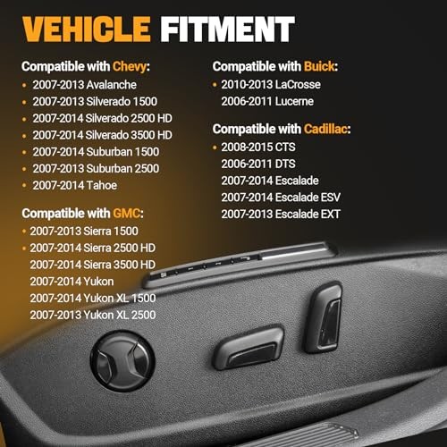 Power Seat Switch, 8 Way Front Right Passenger Side Control Switch Black