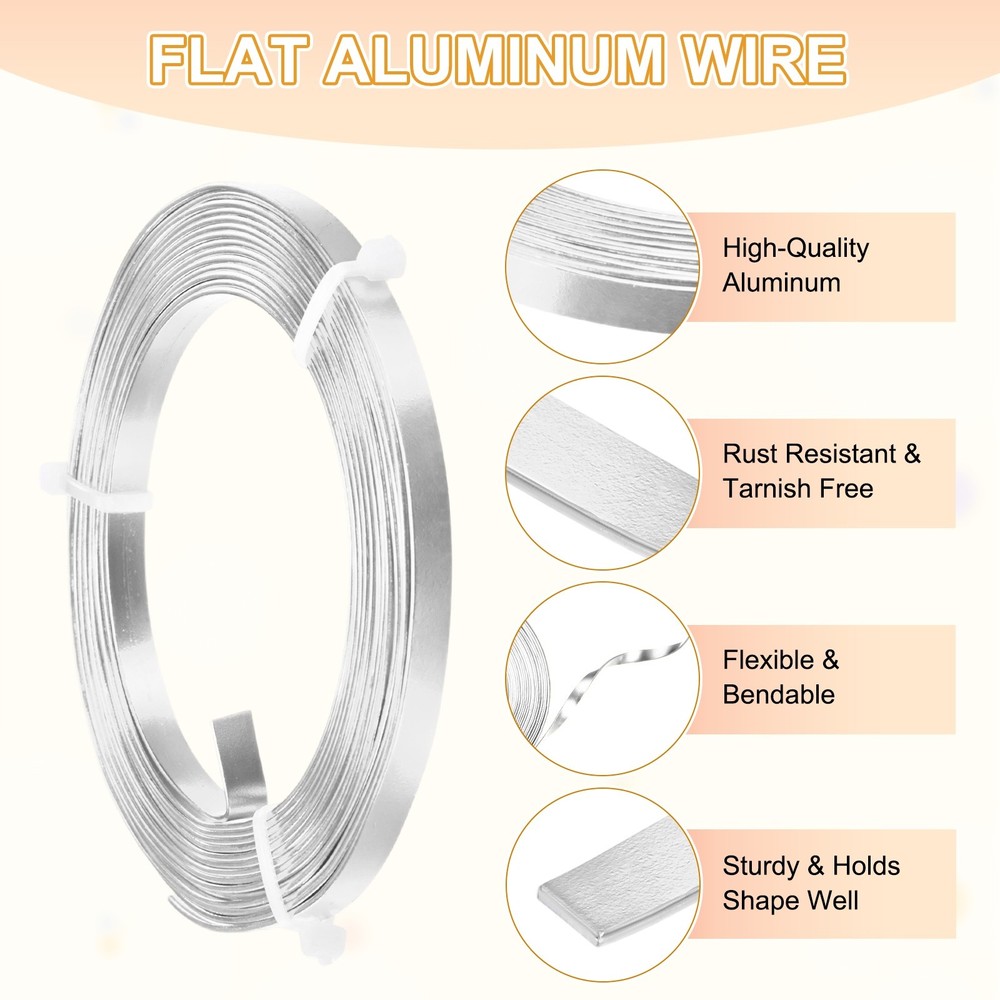 1-Pack 5mm Wide x 9.8ft/3m Bendable Flat Aluminum Wire [Silver Tone]