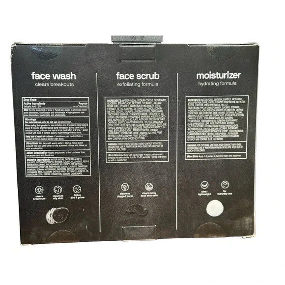 BLACK WOLF Face Acne Bundle Charcoal Infused Face Wash, Scrub, Moisturizer
